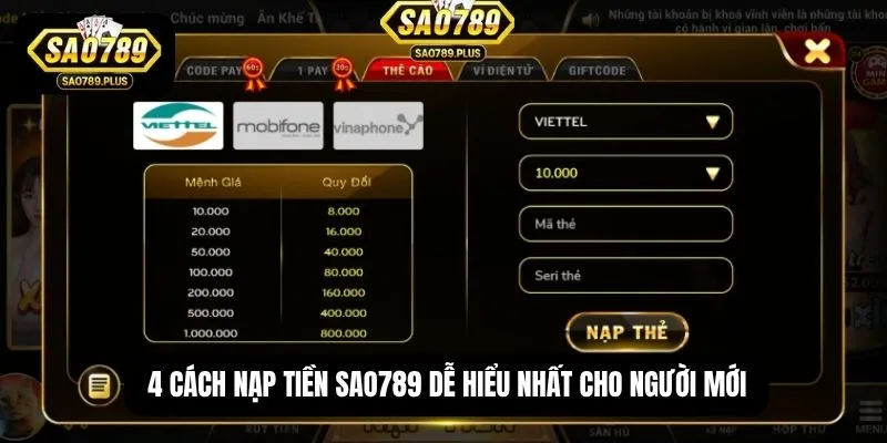 4 cách nạp tiền SAO789 dễ hiểu nhất cho người mới
